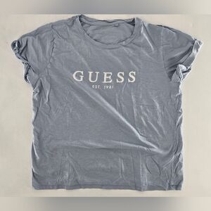 GUESS Light Blue/Gray Short Sleeve Relaxed Tee‎